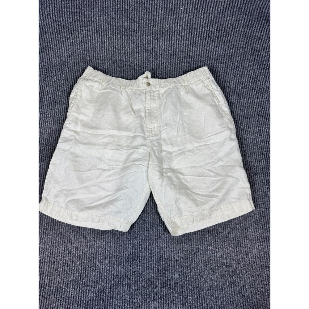 Tommy Bahama Shorts Mens 2XL White Chino Linen Blend Elastic Drawstring Waist